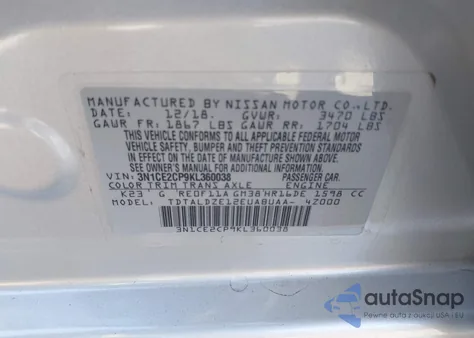 2019 Nissan Versa Note Sv from USA, damaged, VIN 3N1CE2CP9KL360038